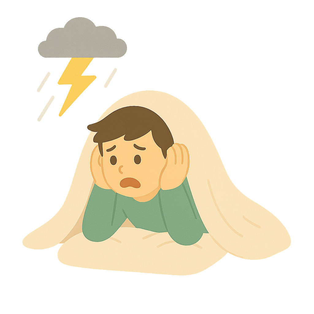 천둥에 이불속으로 숨은아이