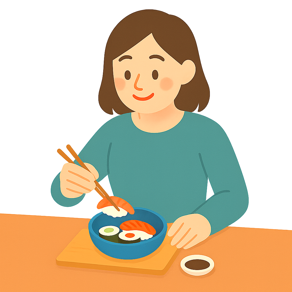 스시를 간장에 찍는 장면