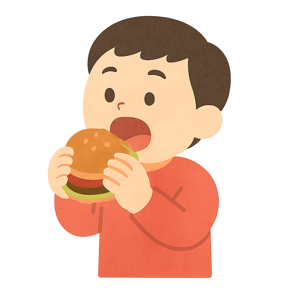 햄버거를 들고한입 베어물기