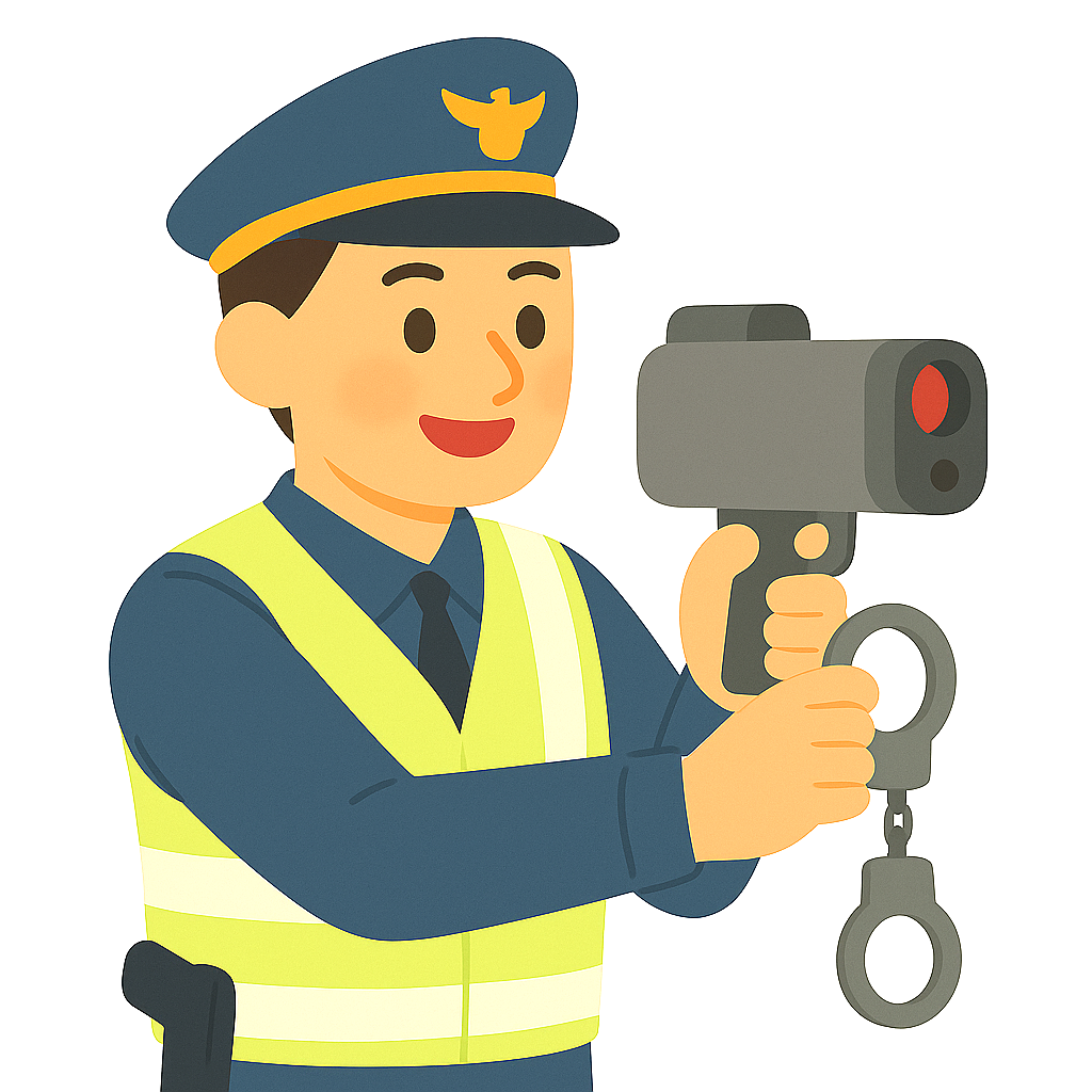 스피드건으로 속도 측정하는 교통경찰