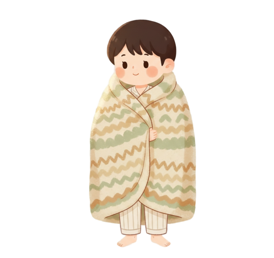 따뜻한 담요를 두르고 있는모습