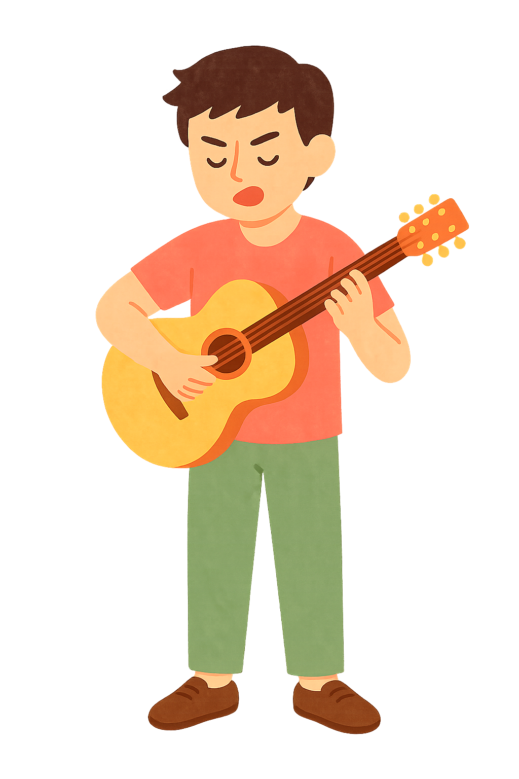 사람이 기타줄 튕기며 연주하기