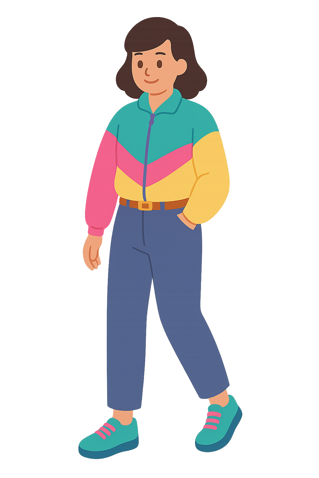 네온 재킷과 하이웨이스트 팬츠 레트로