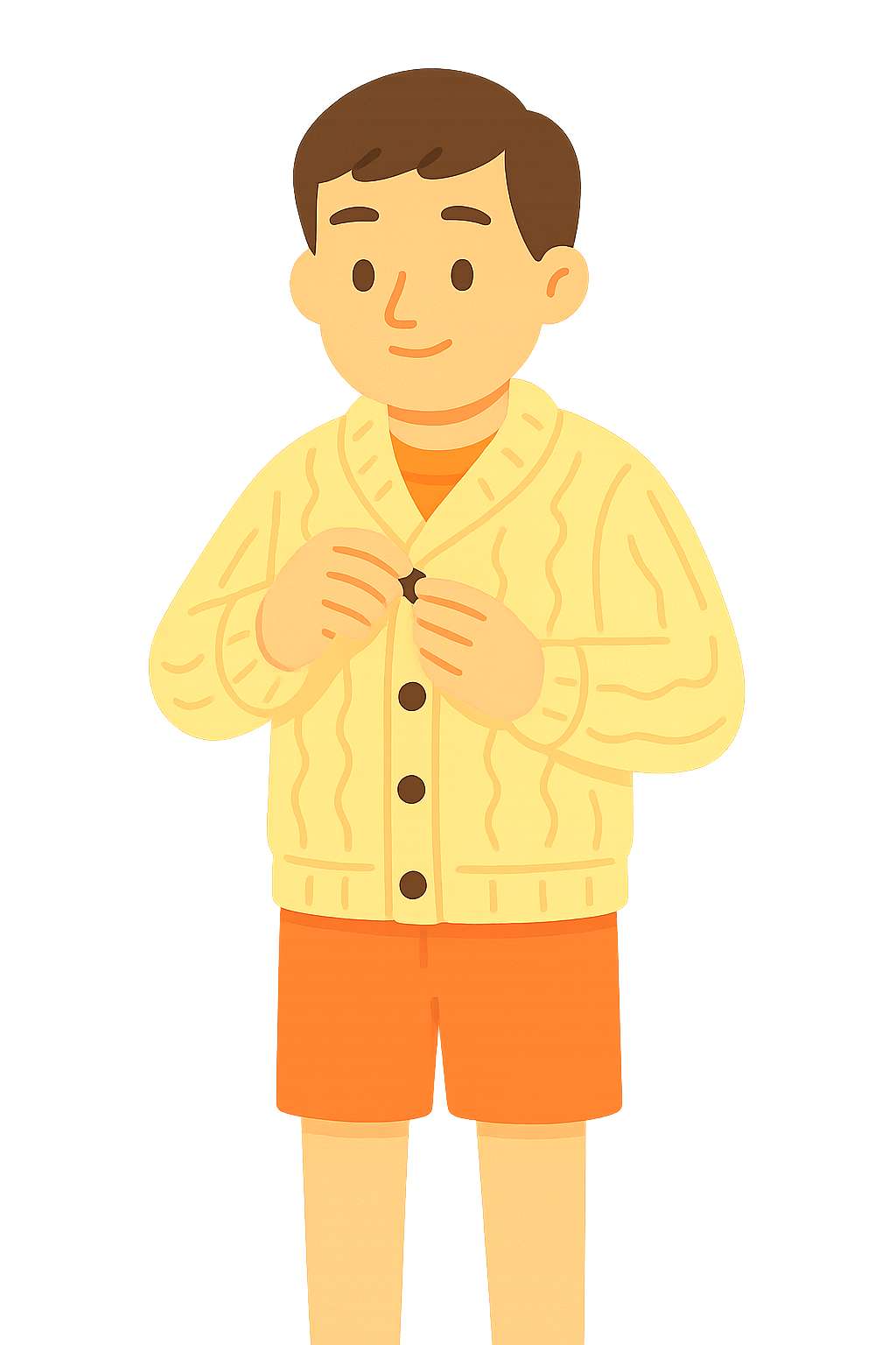 니트 스웨터입고 단추잠그기