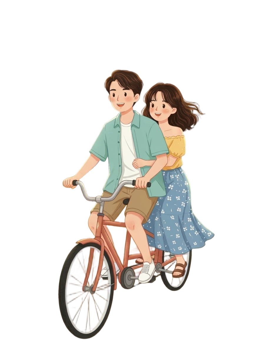 자전거를 같이 타고 달리는 모습