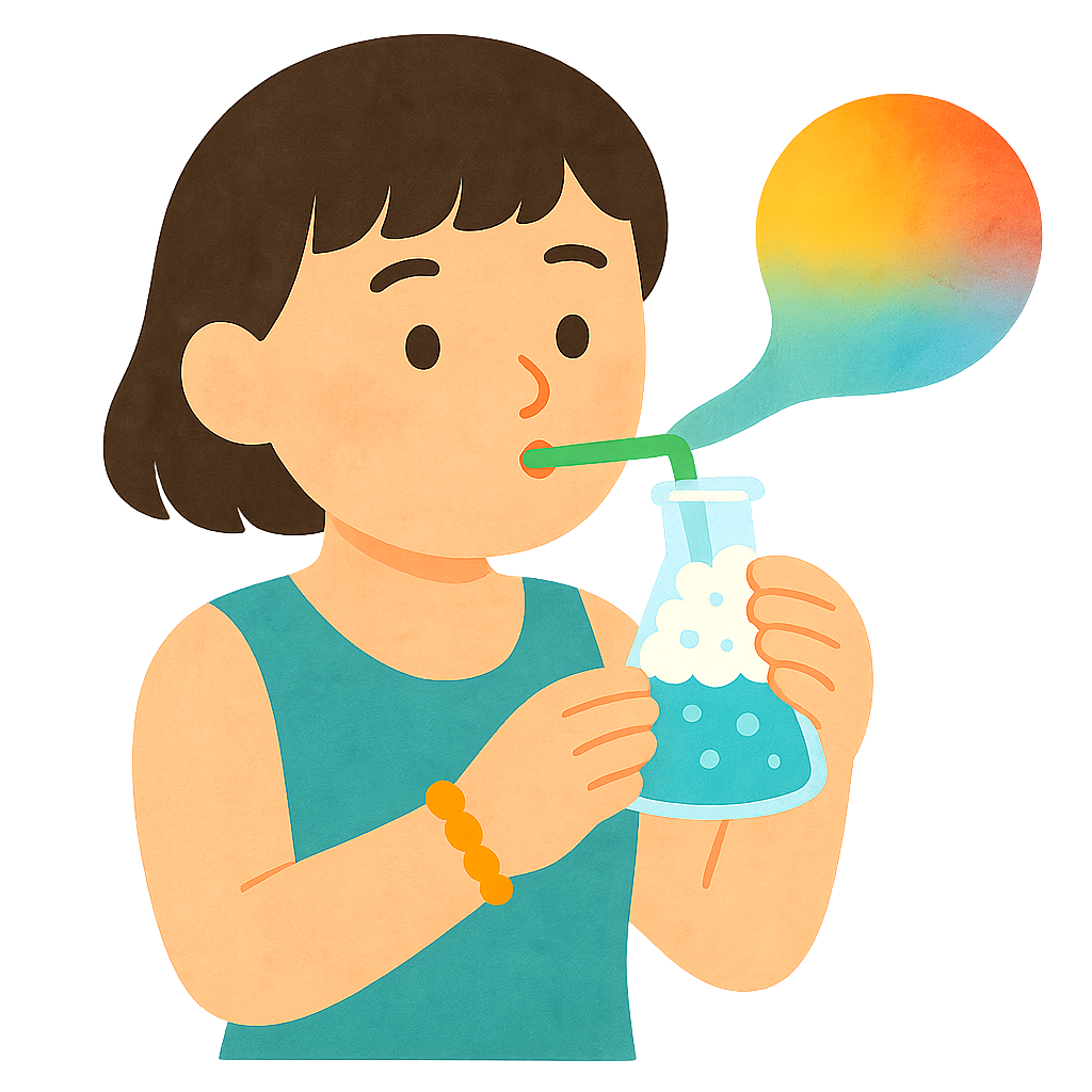 색깔비누 거품불며 실험하는 모습