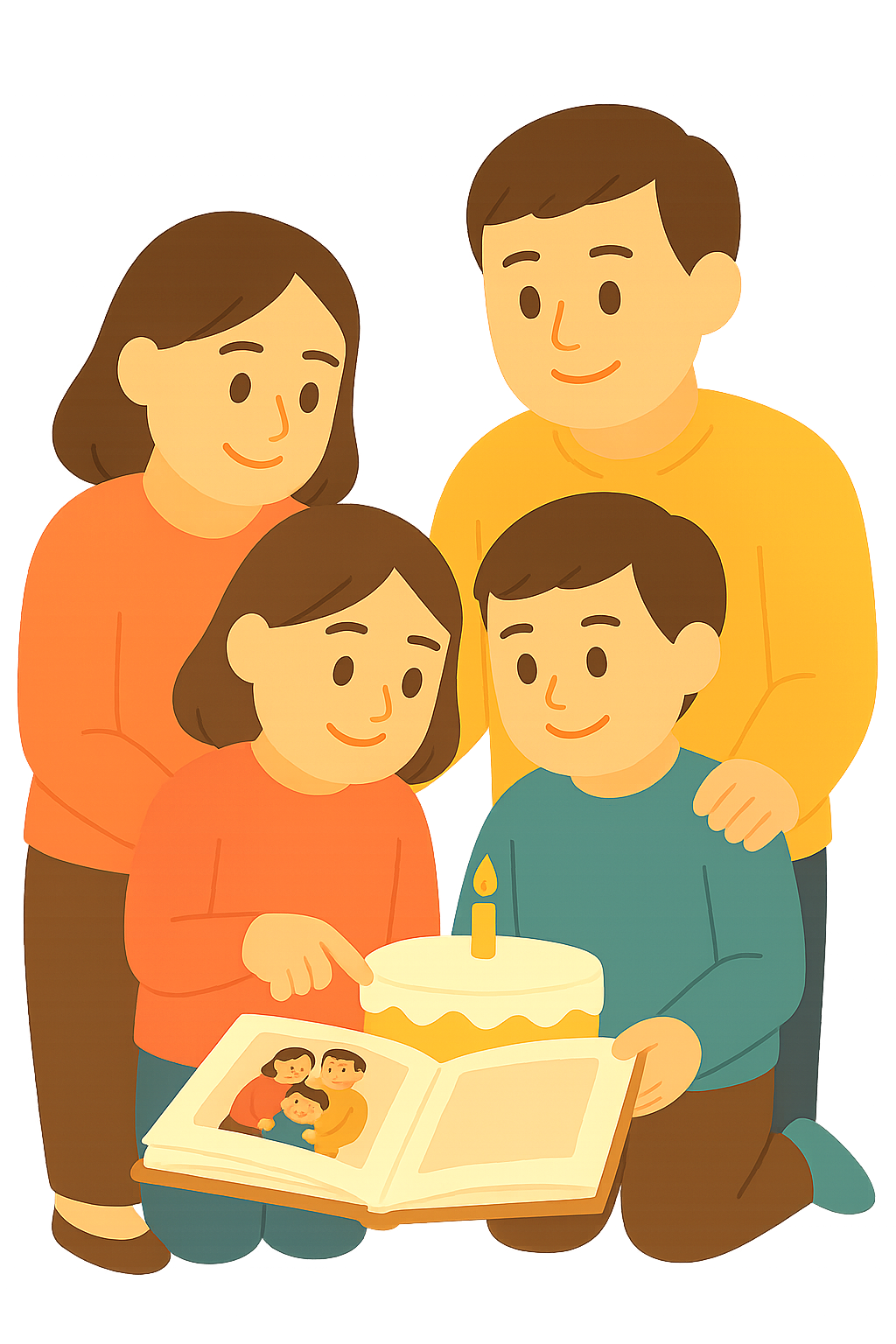 가족이 함께 앨범을 보는 장면