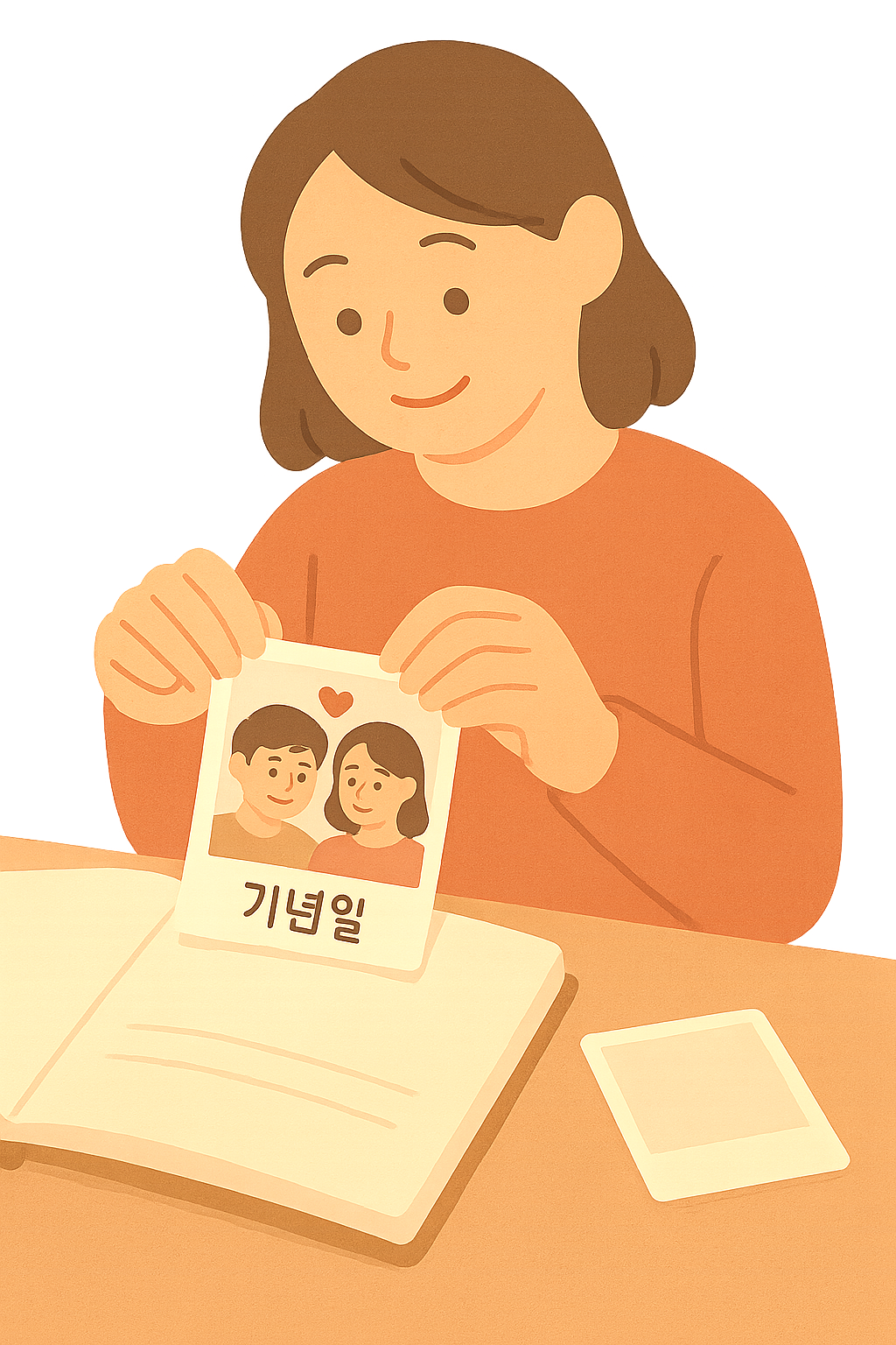 기념일 사진을 인화해서 붙이는 장면