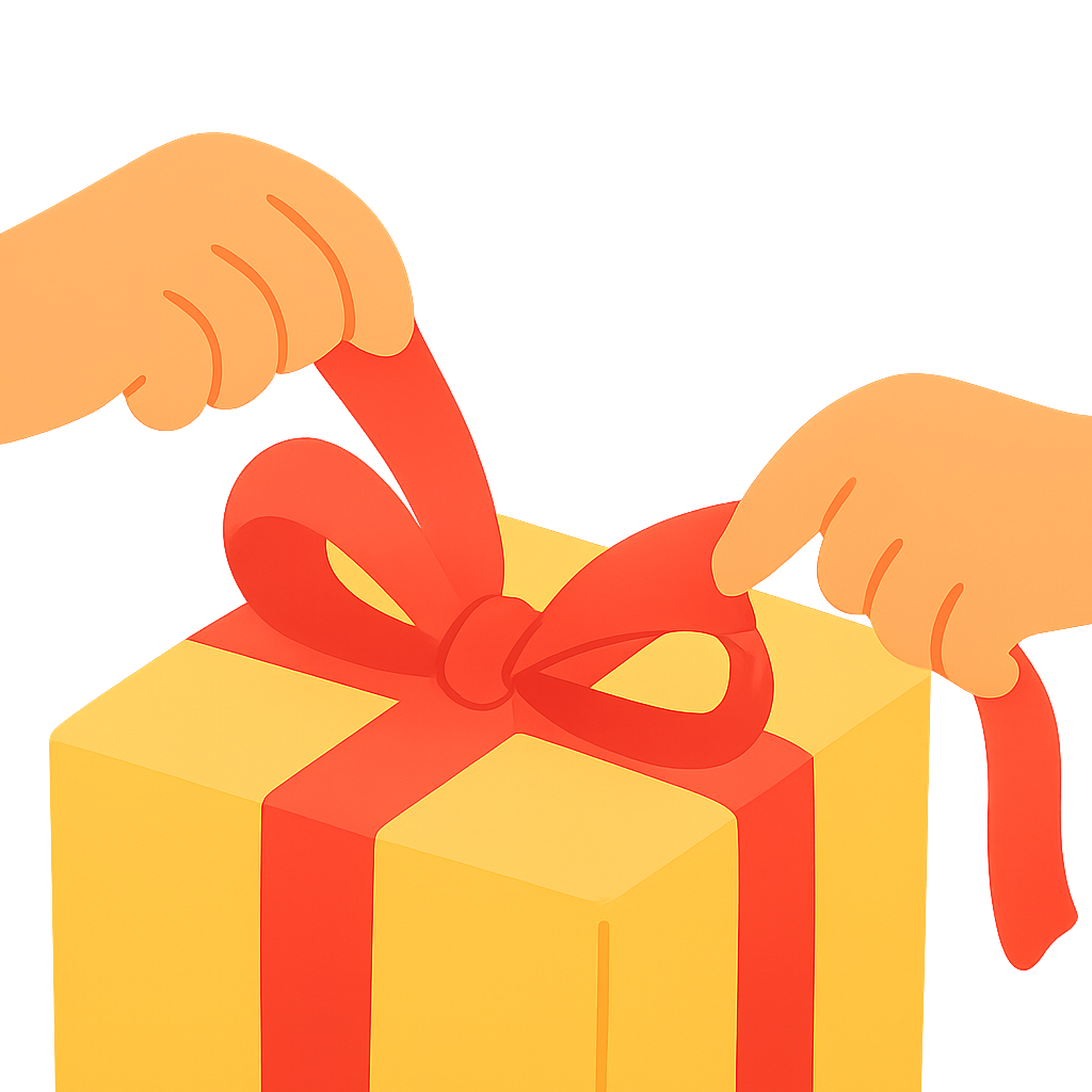 리본을 푸는 손의 클로즈업