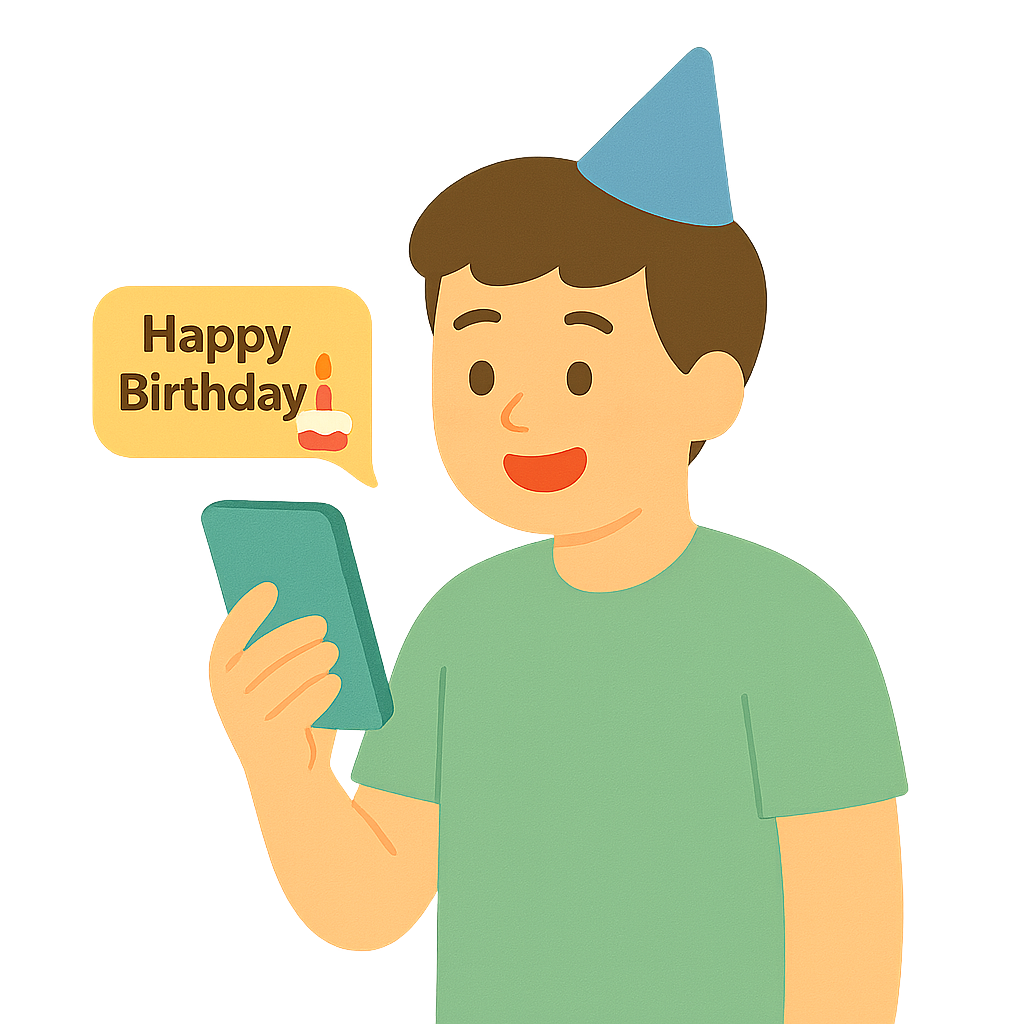 생일메시 지를 문자로 확인하는 모습