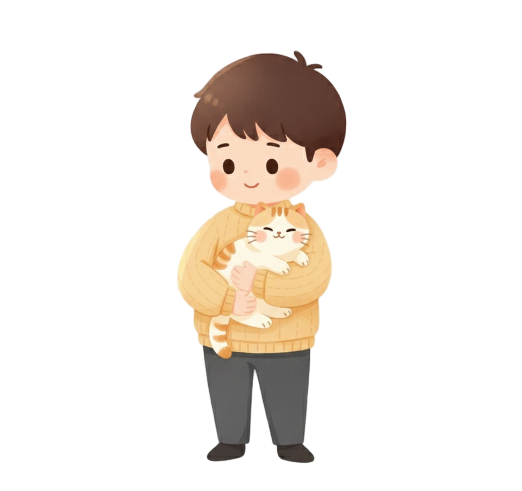 고양이를 안고있는 모습