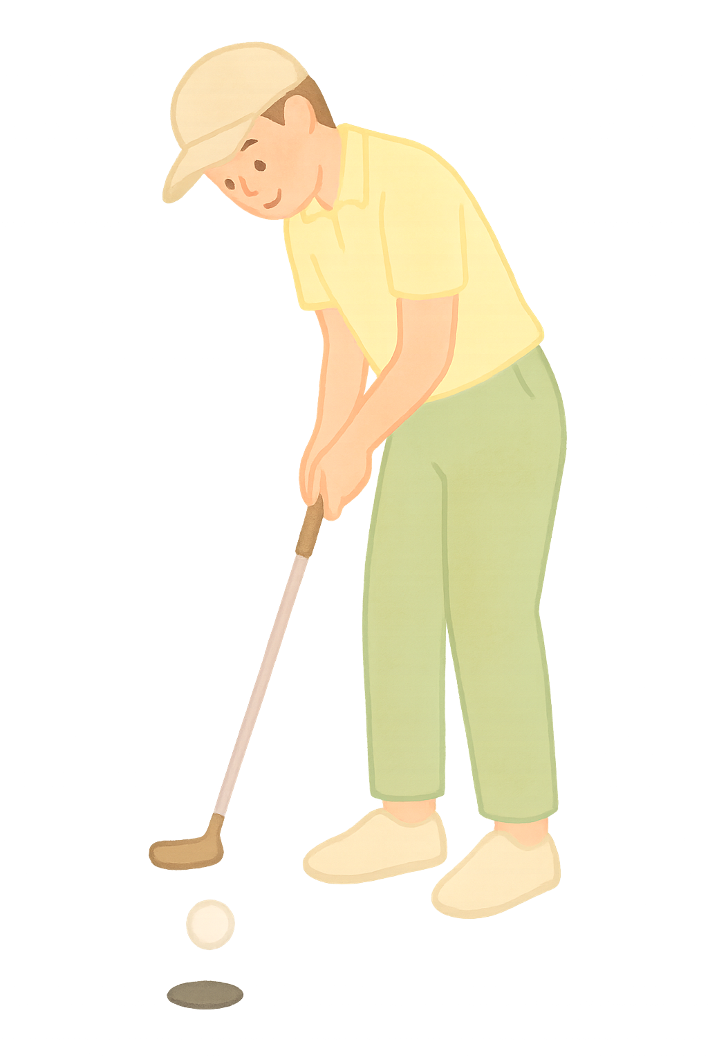 골프선수가 퍼터로 공을 홀에 넣기