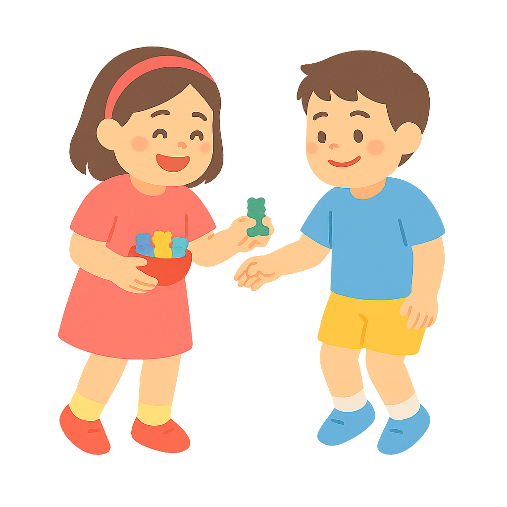 젤리와 사탕을 나눠주는 친구