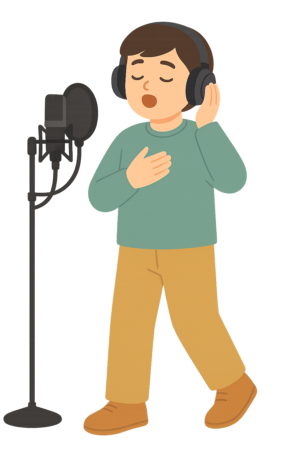 녹음부스에서 노래하는 모습