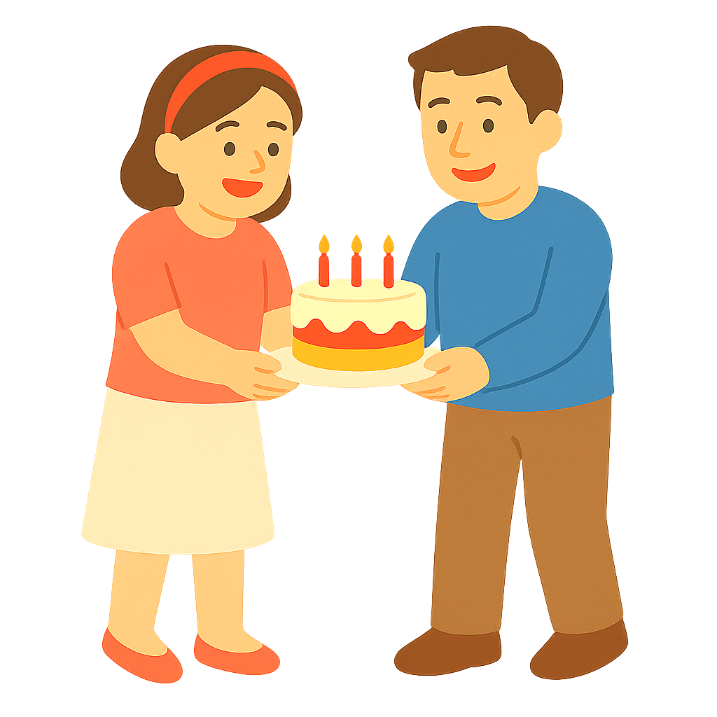 생일케이크를 들고 나오는 부모