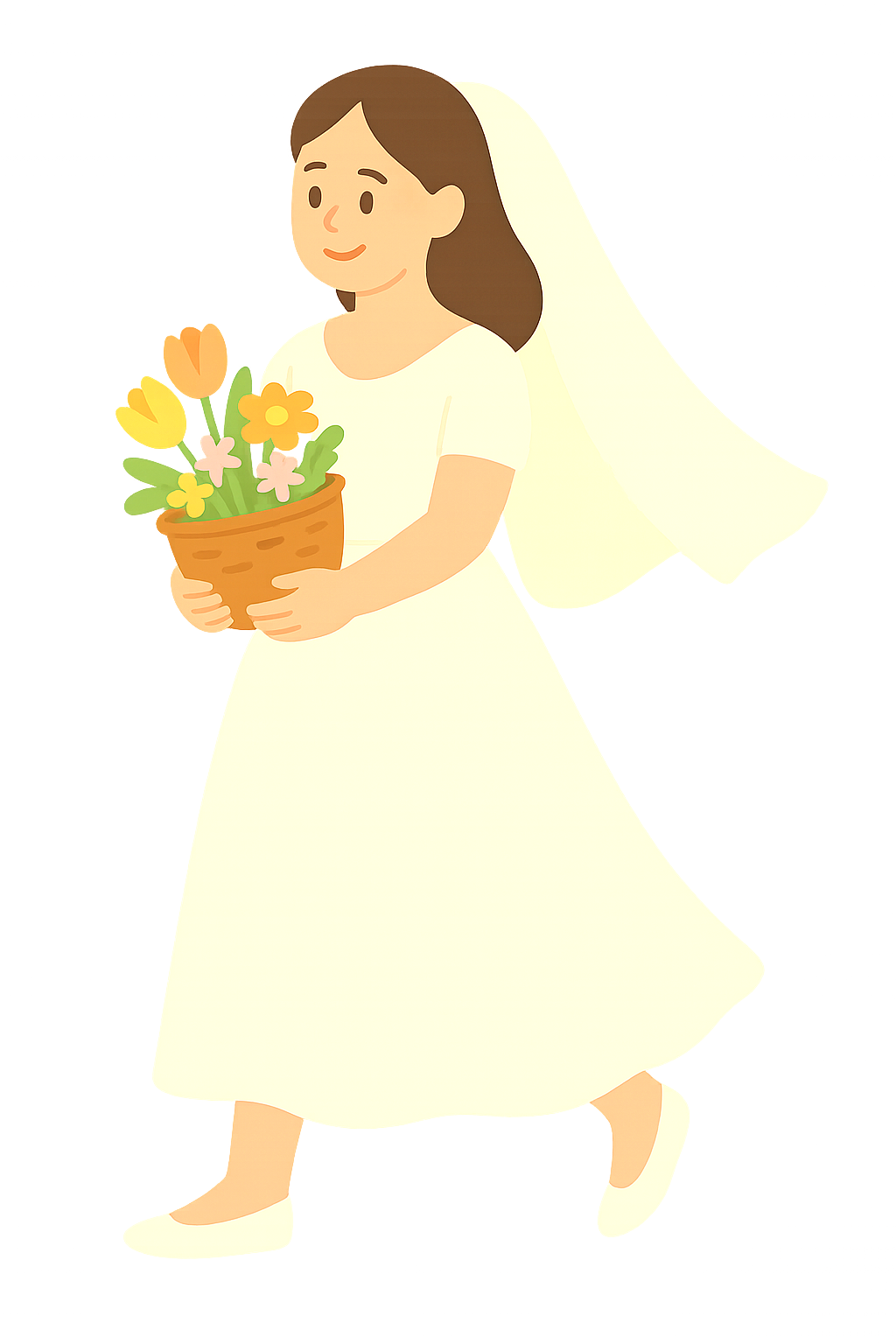 꽃바구니를 들고 걷는 신부