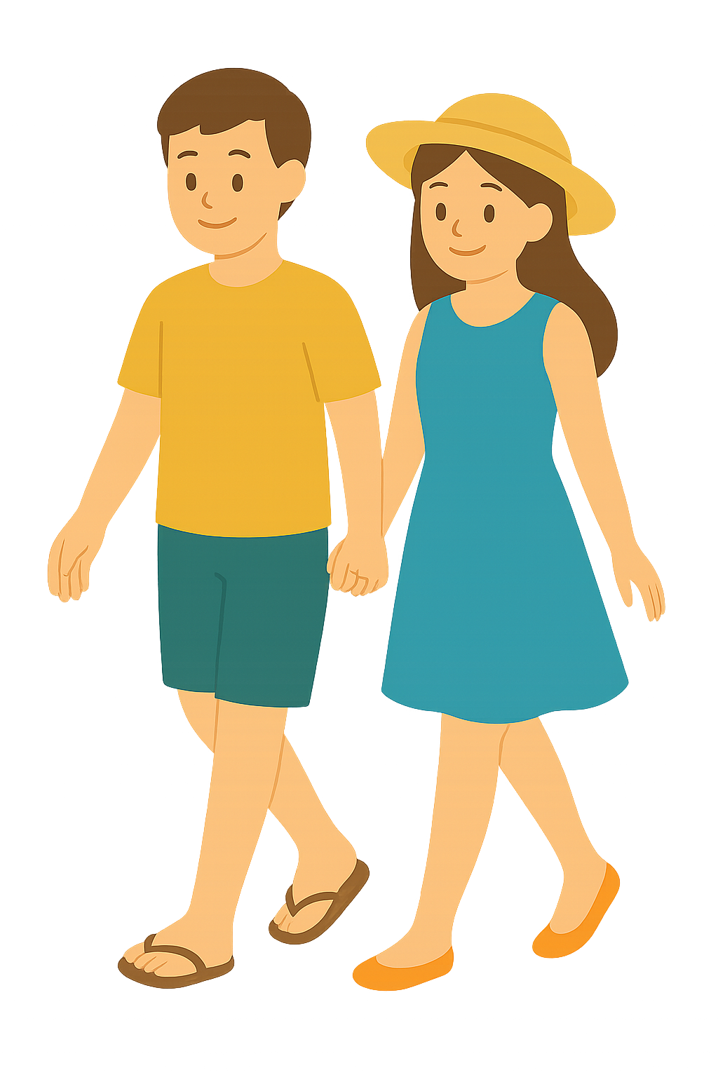 해변에서 손을 잡고 걷는 커플