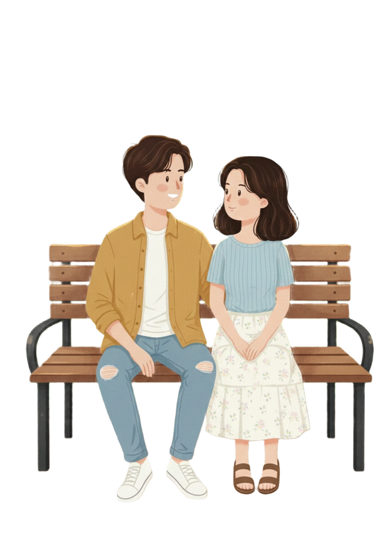 공원에 나란히 앉아 이야기하는 모습