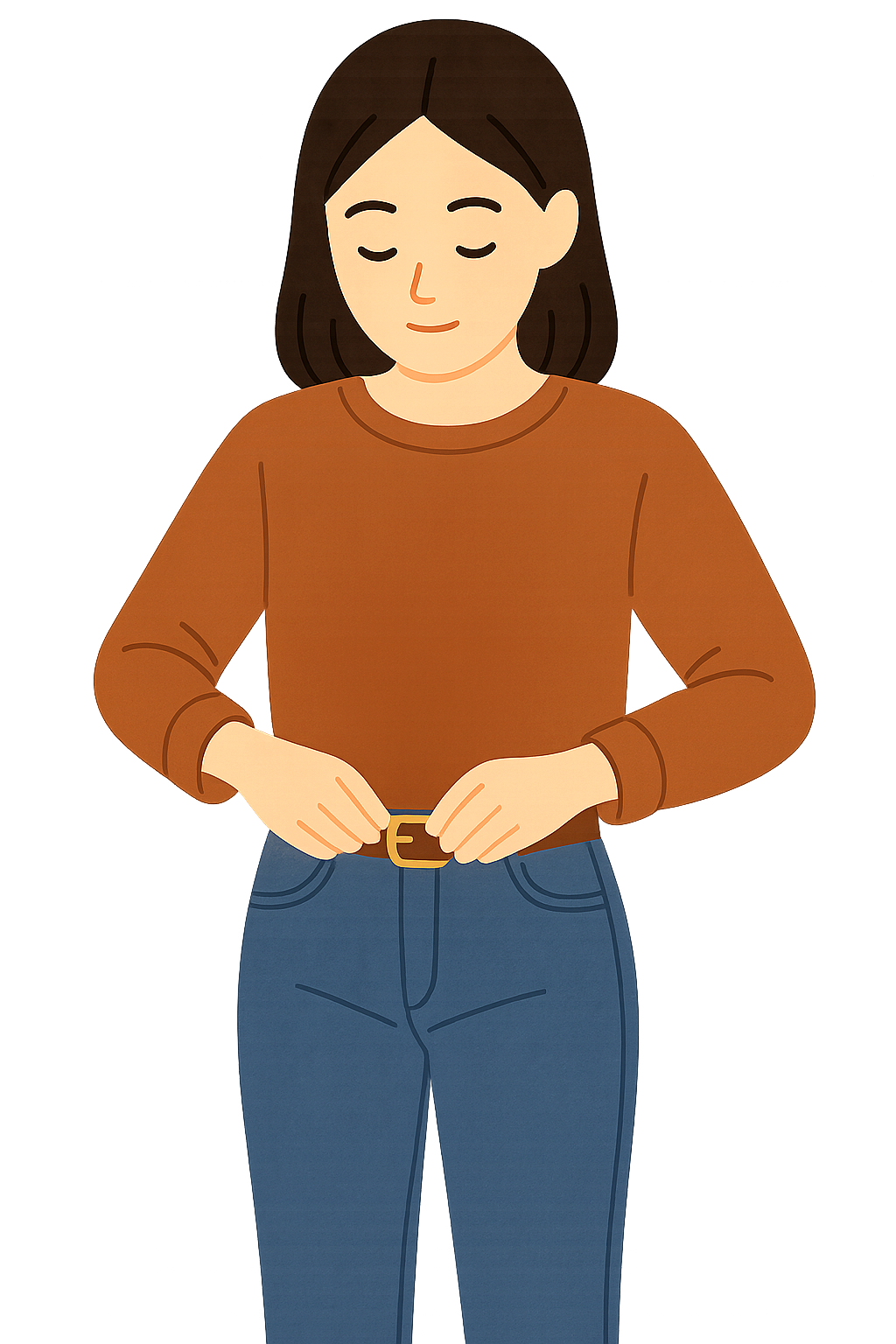 오버사이즈 스웨터입고 밸트조절하는 모습입니다.