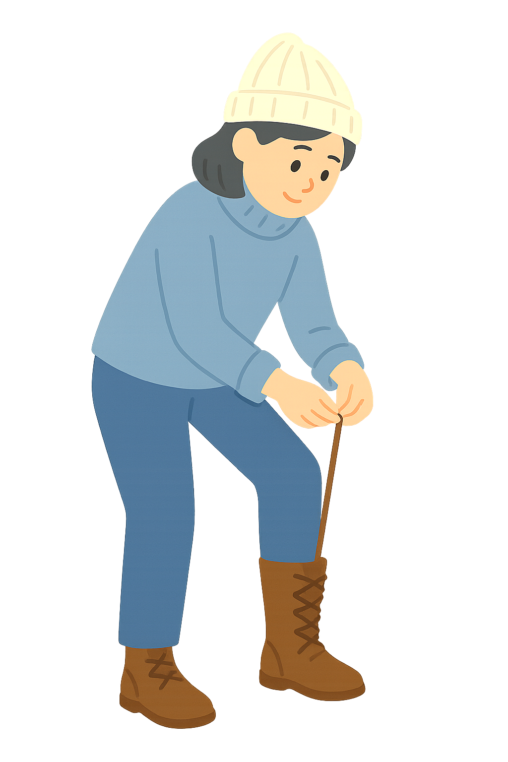 스웨드 부츠신고 끈묶는 모습