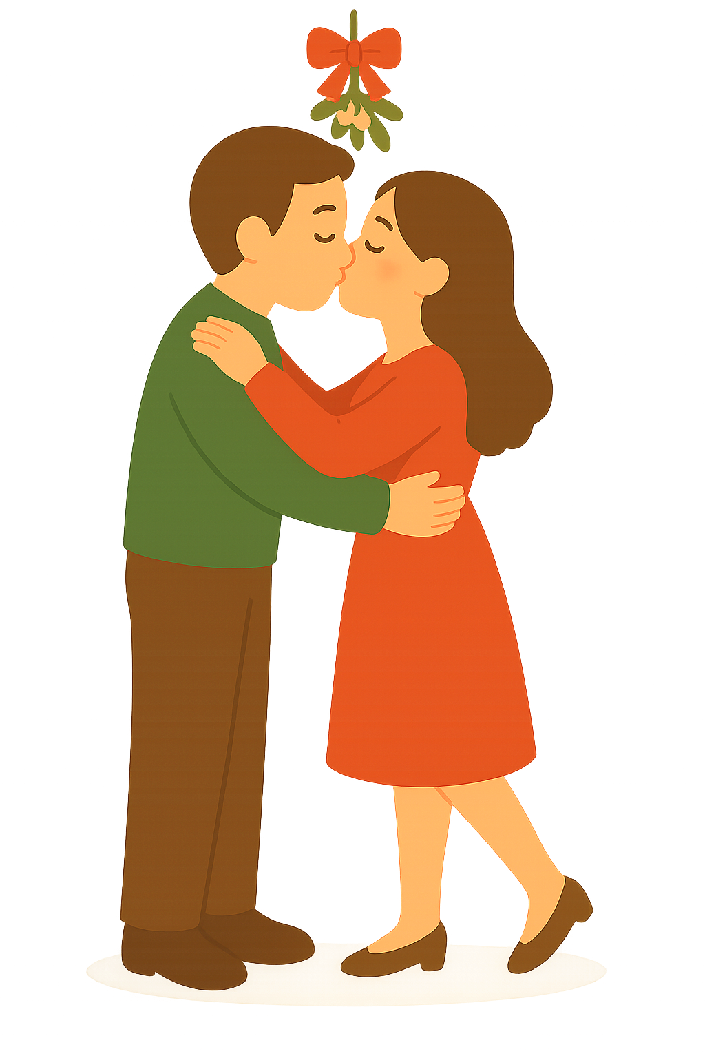 겨우살이 아래에서 키스하는 커플