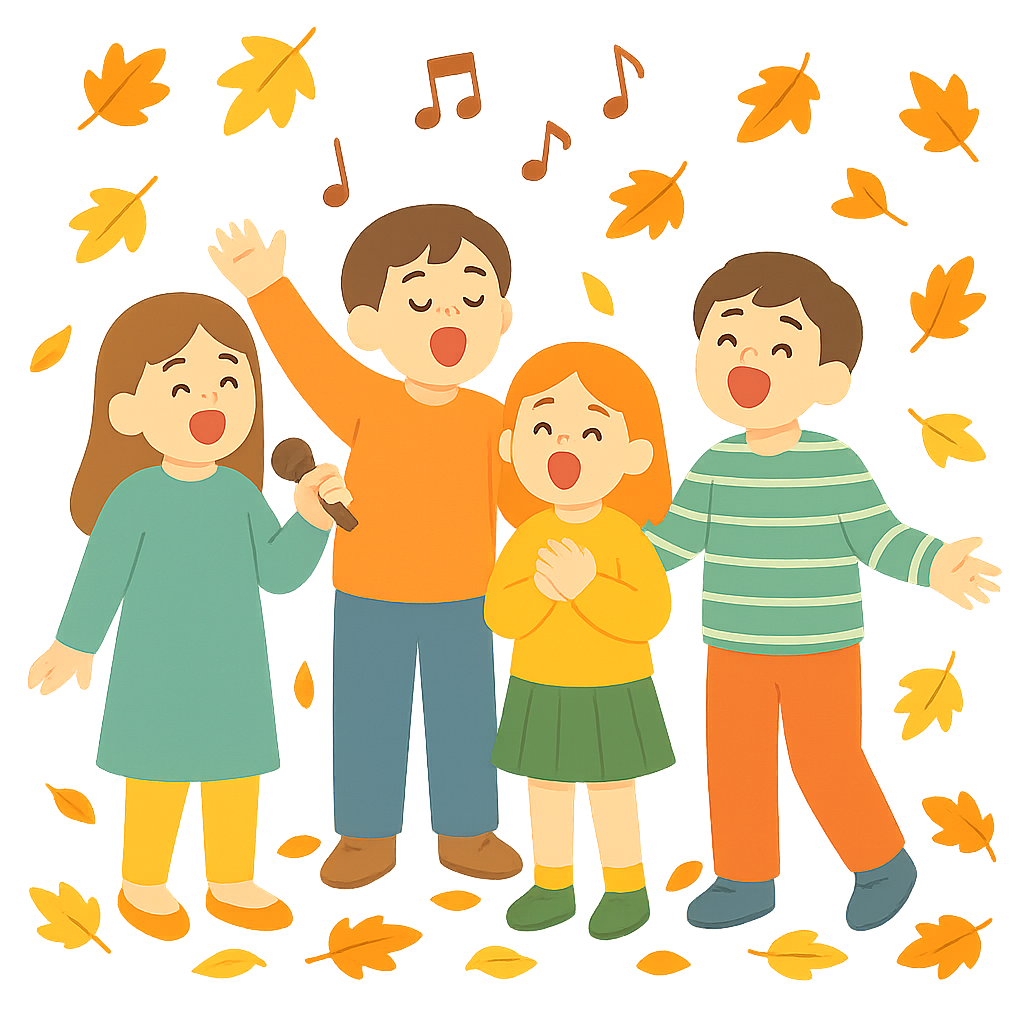 낙엽을 보며 노래하는 친구들