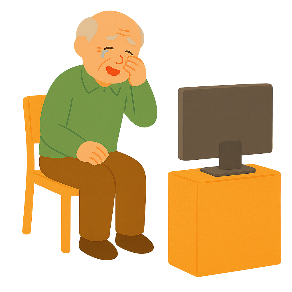 텔레비젼 앞에서 우는노인