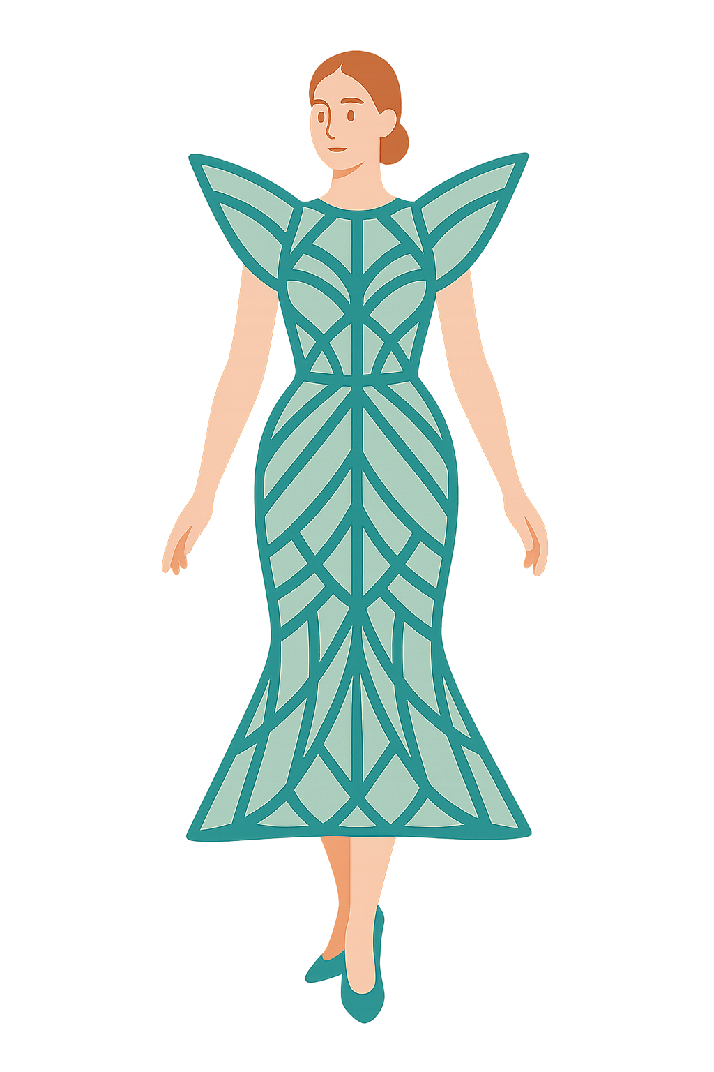 기하학 패턴의 미래적 쿠튀르 드레스