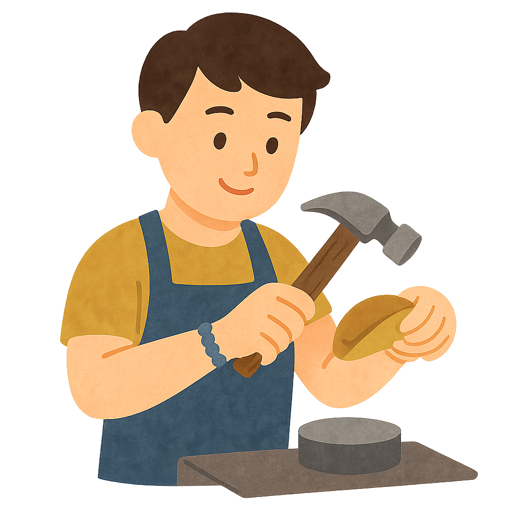 망치로 금속 공예품 두드리기