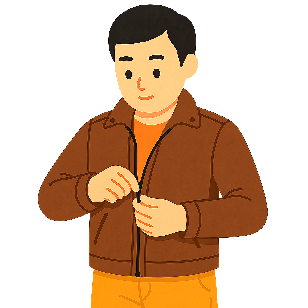 가죽재킷입고 지퍼올리는모습